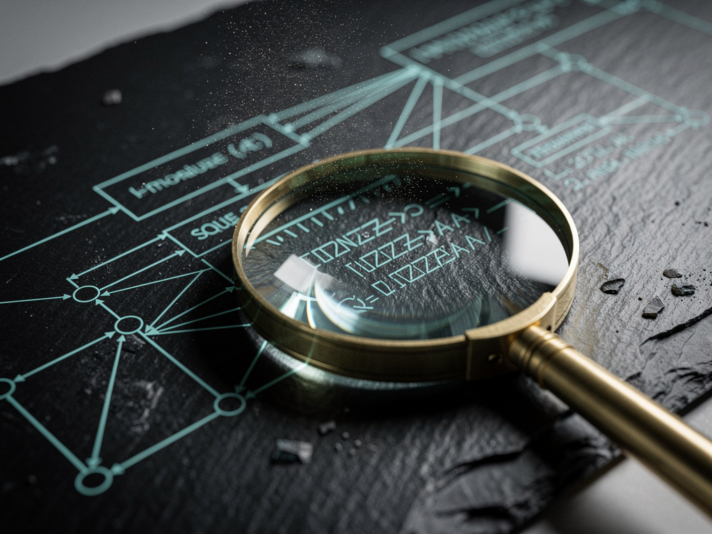 Feuille de route data du FDE : schéma de base de données gravé et loupe révélant une requête SQL optimisée