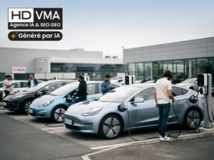 Voiture électrique en France : recharge de modèles neufs devant une concession